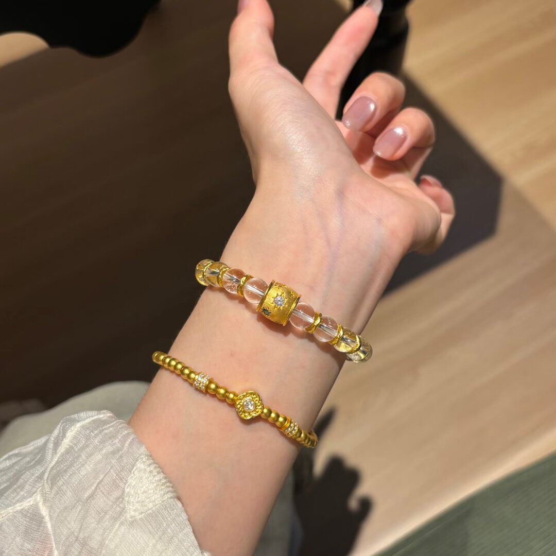 金店同款沙金女高级感手饰黄金色手串精致百搭白水晶星芒手链女图片