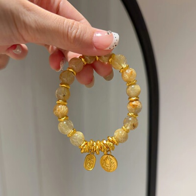 金店同款沙金仿真金黄水晶盘缠招财手链女款轻奢手串送女友礼物