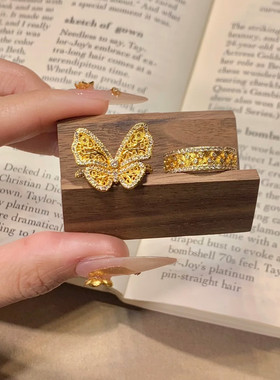 金店同款沙金仿真金蝴蝶结戒指女款轻奢高级感指环送女友礼物甜美