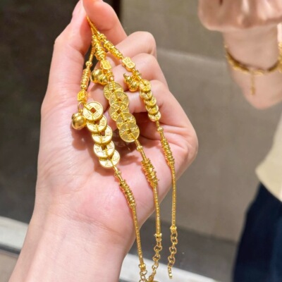 金店同款沙金仿真金五帝钱葫芦手链女款轻奢高级感手串新中式手饰