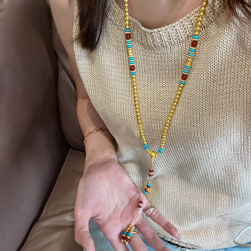 金店同款沙金仿真金108佛珠金刚杵吊坠女款高级感项链送女友礼物