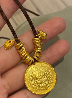 仿金沙金黄金色古法黄财神盘缠葫芦项链毛衣链吊坠女轻奢锁骨链