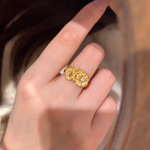 金店同款黄金色繁华锦簇戒指女黄金色高级感轻奢女士简约复古花朵