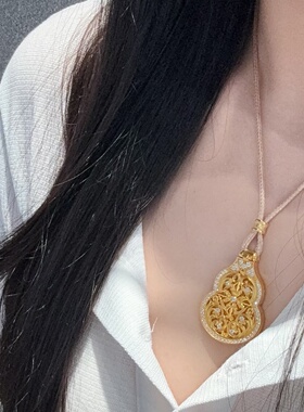 金店同款沙金仿真金佛佑葫芦吊坠女款轻奢高级感项链毛衣链送女友