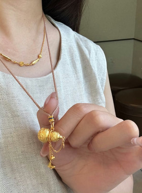 金店同款沙金仿真金篆刻葫芦吊坠项链女款轻奢高级感毛衣链送女友