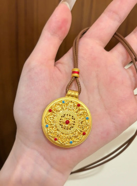 金店同款沙金仿真金珐琅彩绘八宝罗盘吊坠花丝毛衣链送女友礼物