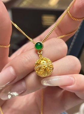金店同款沙金仿真金绿珠绣球吊坠项链女款轻奢小众设计百搭锁骨链