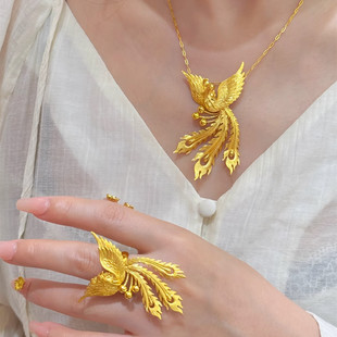 金店同款沙金仿真金凤凰吊坠女款轻奢高级感项链送女友礼物锁骨链