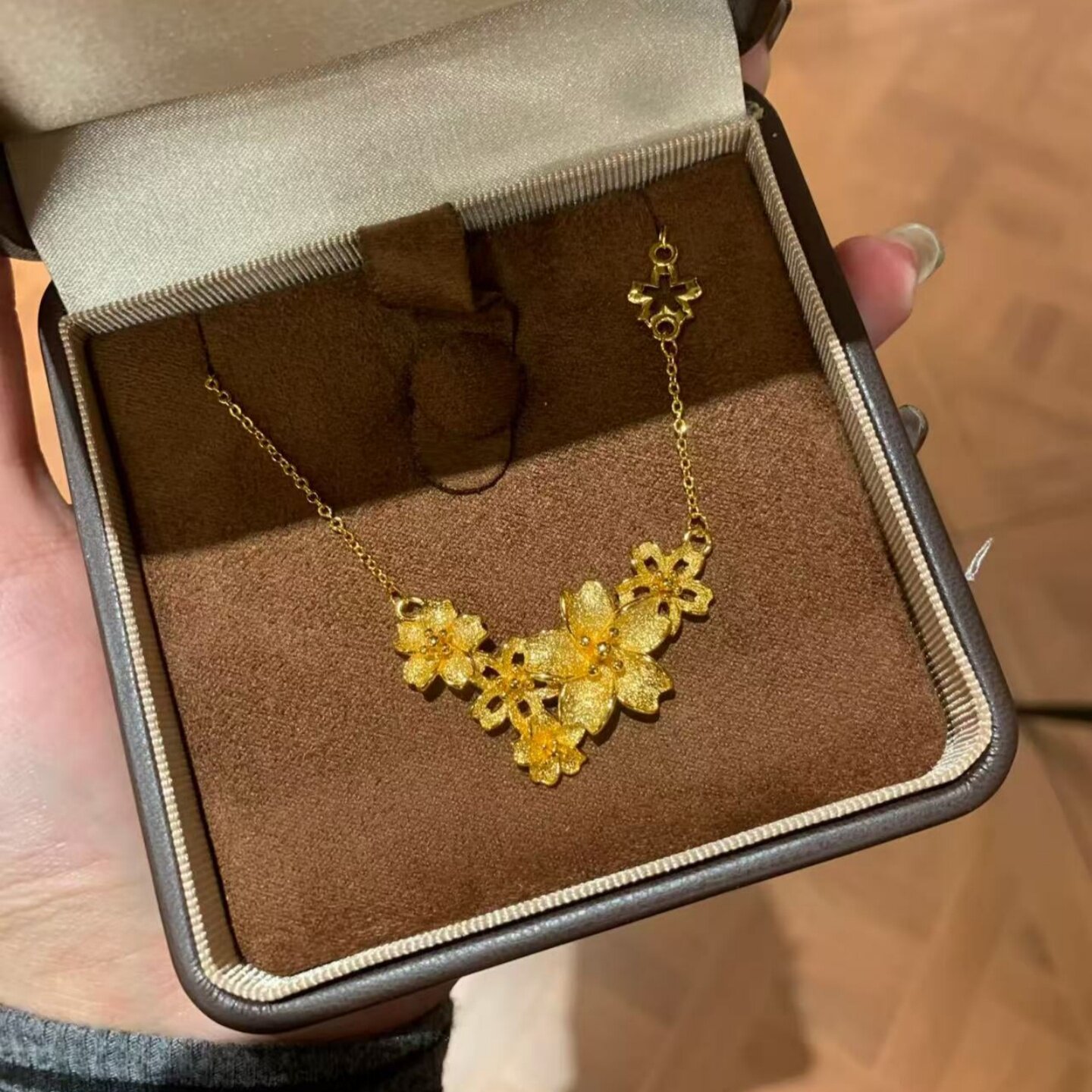 黄金色古法毛衣链锁骨链三生三世繁花项链沙金奢简约吊坠饰品女图片