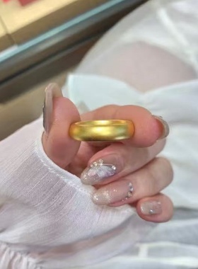 金店同款黄金色沙金轻奢泥鳅背戒指女黄金色开口指环高级感复古