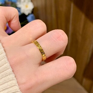 沙金简约三面碎冰冰开口戒指女款轻奢高级感指环手饰金色时尚款女