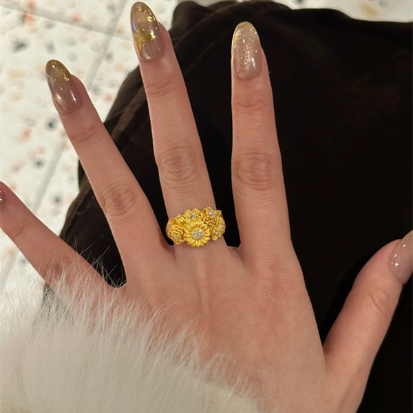金店同款沙金仿真金繁花锦簇戒指女款轻奢小众设计感高级戒指仿金
