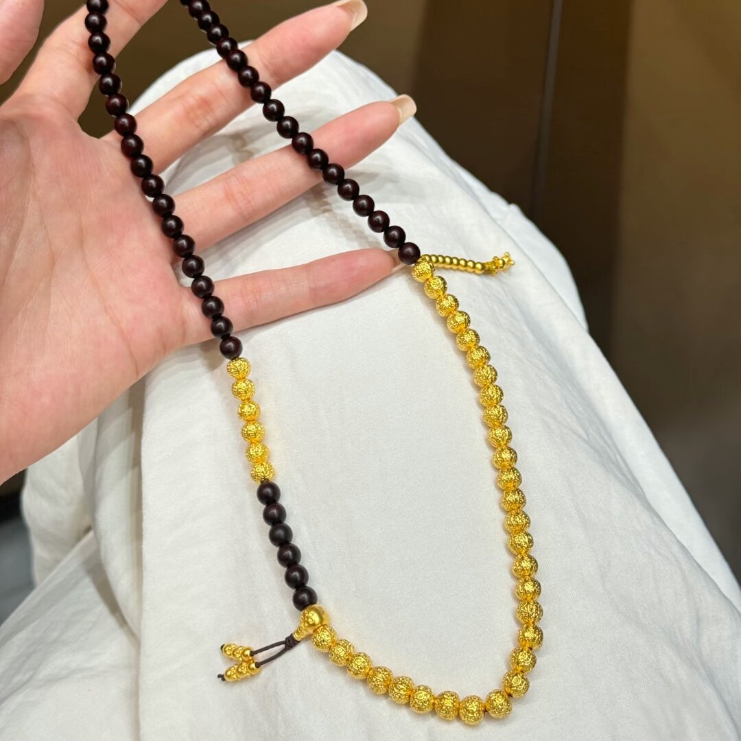 金店同款沙金仿真金黑檀木南瓜珠核桃手链女款高级感手串送女友图片