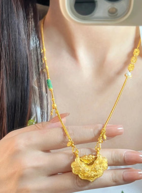 金店同款沙金仿真金双鱼锦鲤锁包吊坠女款轻奢高级感项链送女友