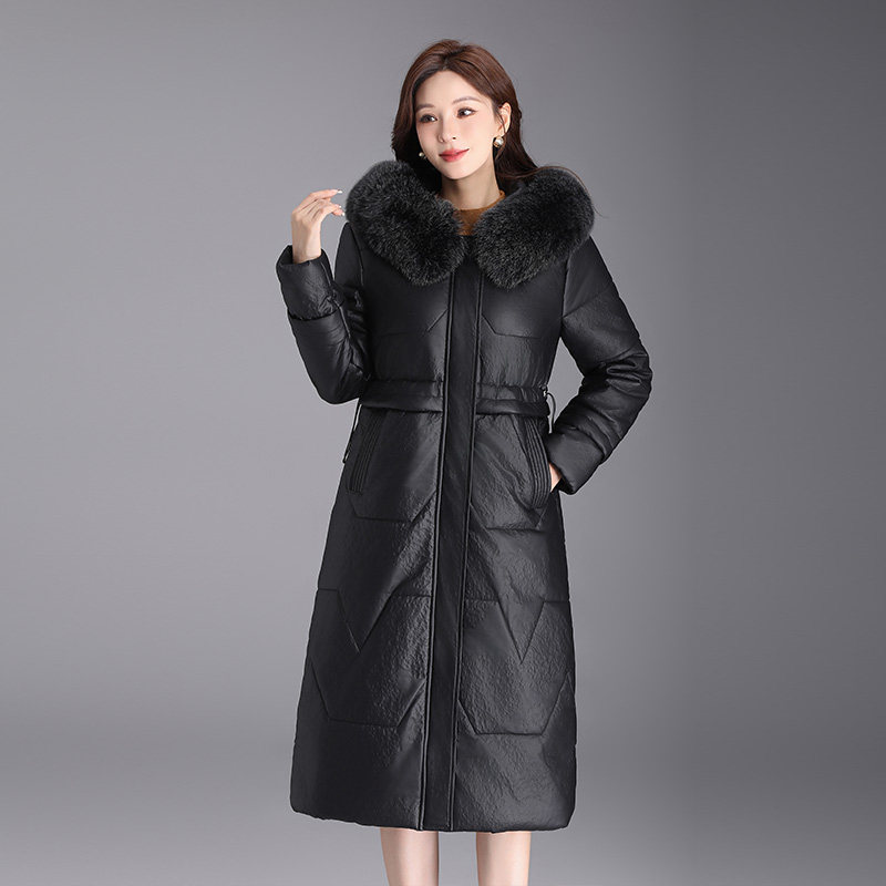 2024新款真皮皮衣女中长款羽绒服