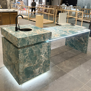 岩板岛台餐桌一体可定制伸缩旋转氛围灯带大中小户型尺寸订做单独