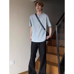 花灰色亨利领短袖t恤男夏季美式华夫格亨利衫cleanfit小领口半袖