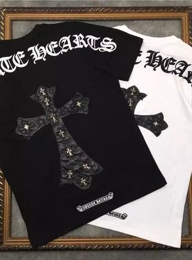 A034立体刺绣PU皮质金属十字架正肩短袖大码男装M4XLP36