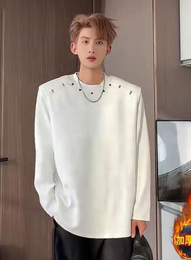 W218高质量加绒长袖T黑色白色P37M到3XL