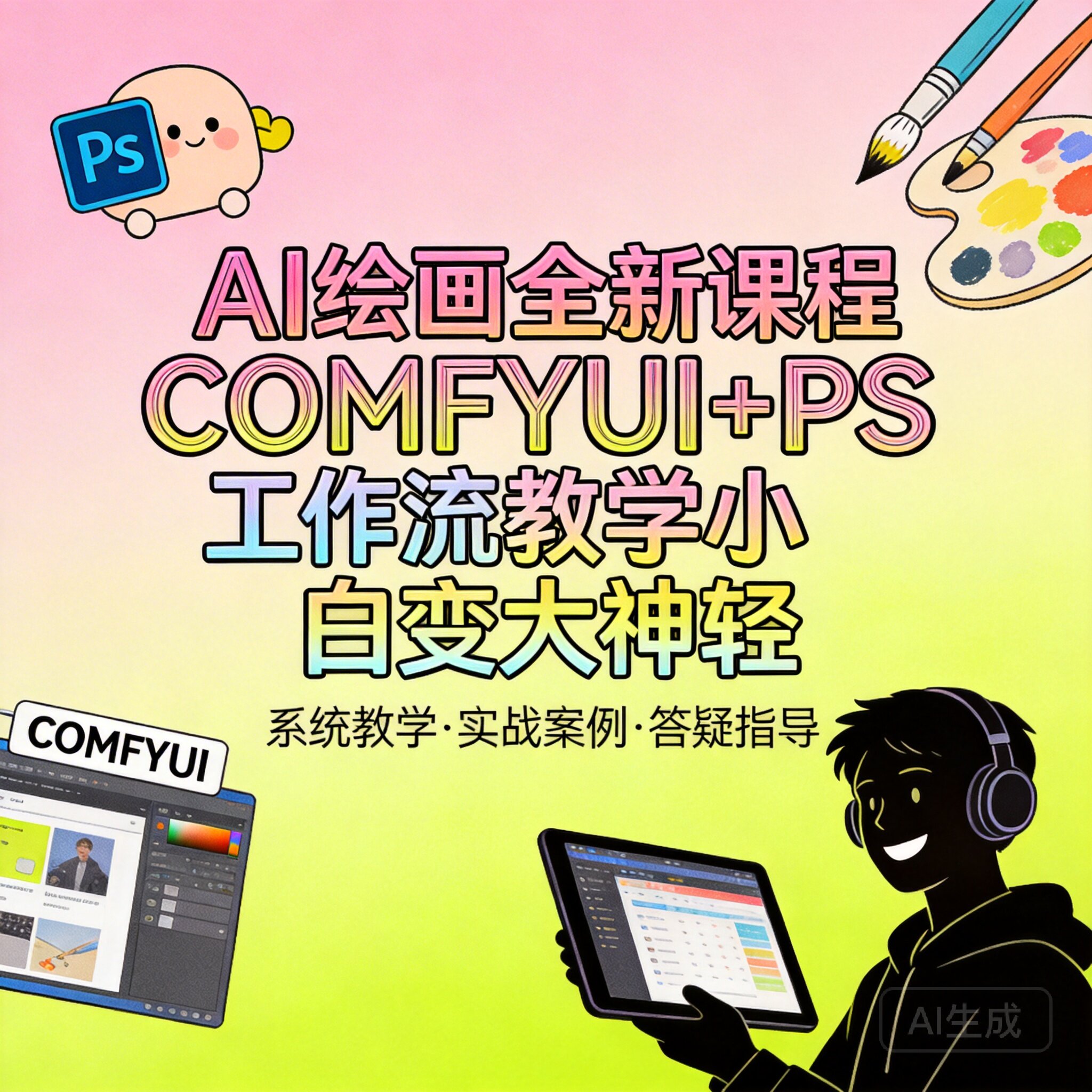 AI绘画全新课程COMFYUI+PS工作流教学小白变大神轻