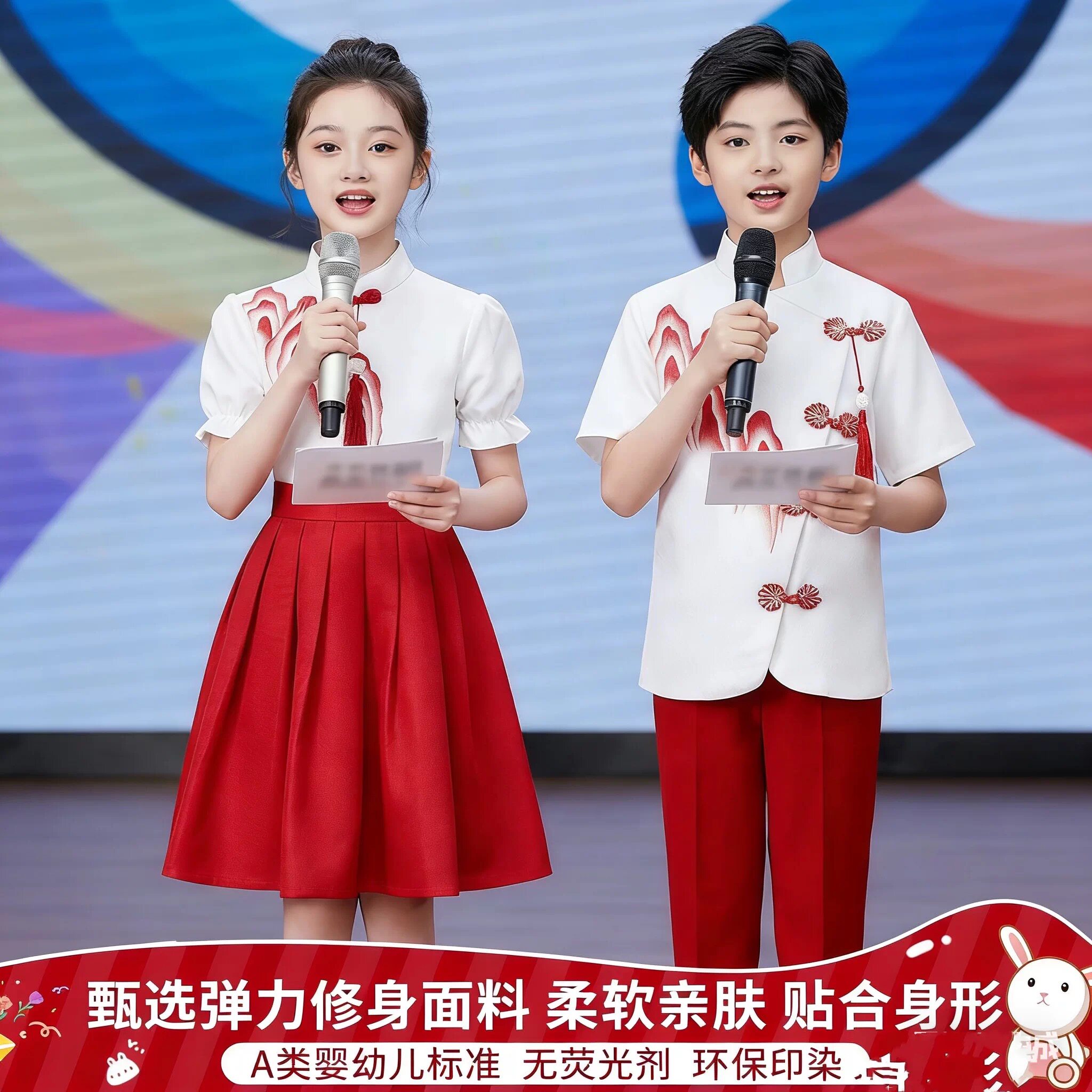 六一儿童合唱朗诵演出服女童小学生中国风红色诗歌演讲比赛礼服装