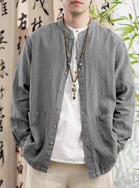 草民麻衣男士春秋棉麻外套