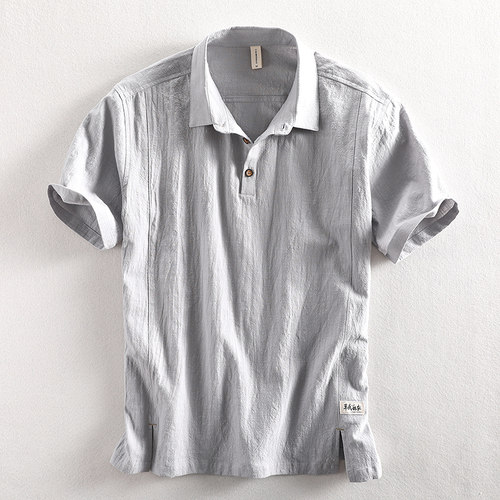 夏季亚麻短袖衬衫休闲复古透气