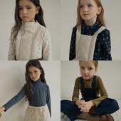 哦哦乐现货75Z韩国inne女童碎花纯棉翻领打底衫 纯色高领打底衫