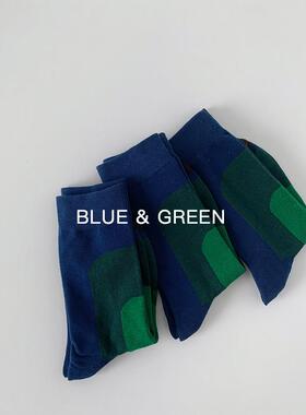 哦哦乐韩国童装蓝色和绿色渐变中小腿韩国在时髦的女士夫妇中小腿