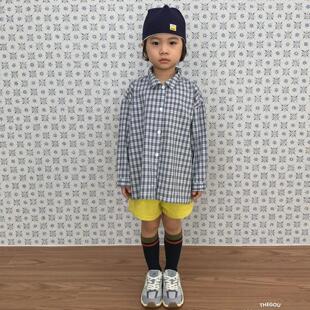 哦哦乐韩国童装GOU26春夏季中大童亲子款格子翻领衬衣