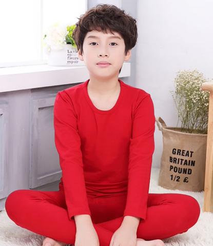 秋冬儿童纯棉纯红色秋衣秋裤套装