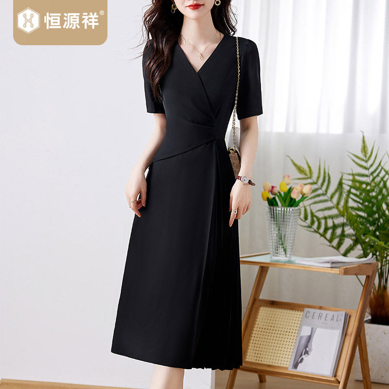 恒源祥连衣裙女装2026新款夏季红色时尚气质修身显瘦通勤小黑裙子图片