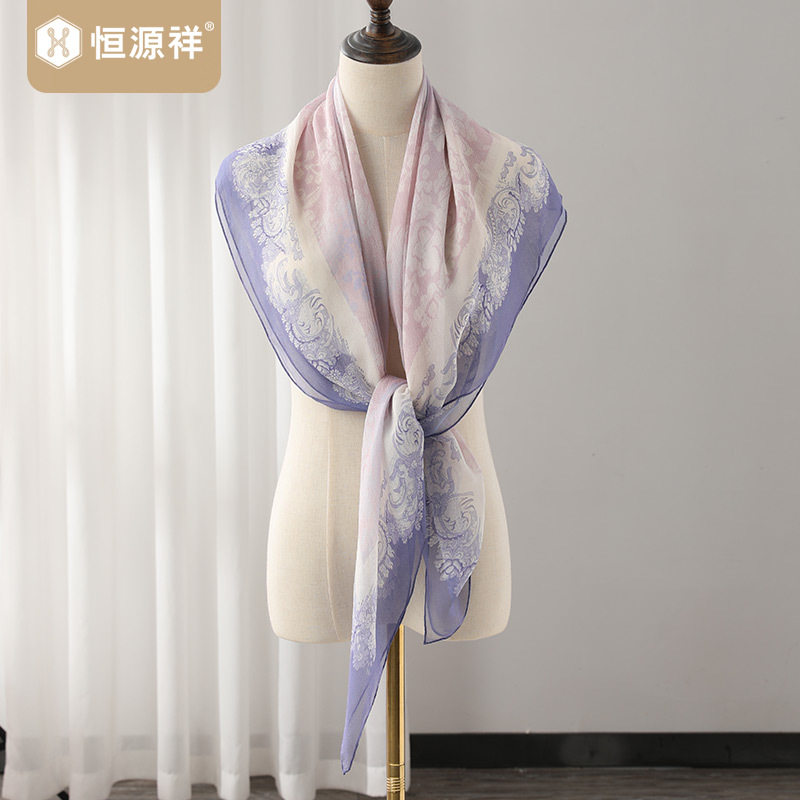 恒源祥淑女撞色真丝围巾大方丝巾纱巾旅游披肩轻薄韩版桑蚕丝春秋