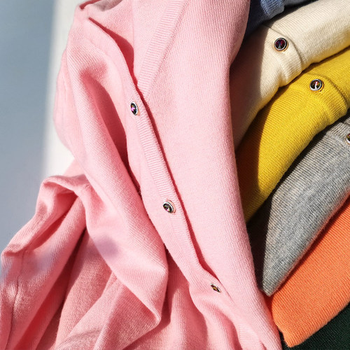 恒源祥纯羊毛开衫女短款外搭毛衣