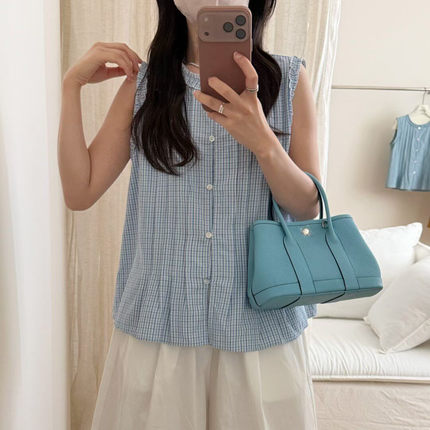 韩系简约百搭花边格子背心女2026春夏宽松显瘦小个子无袖衬衫上衣
