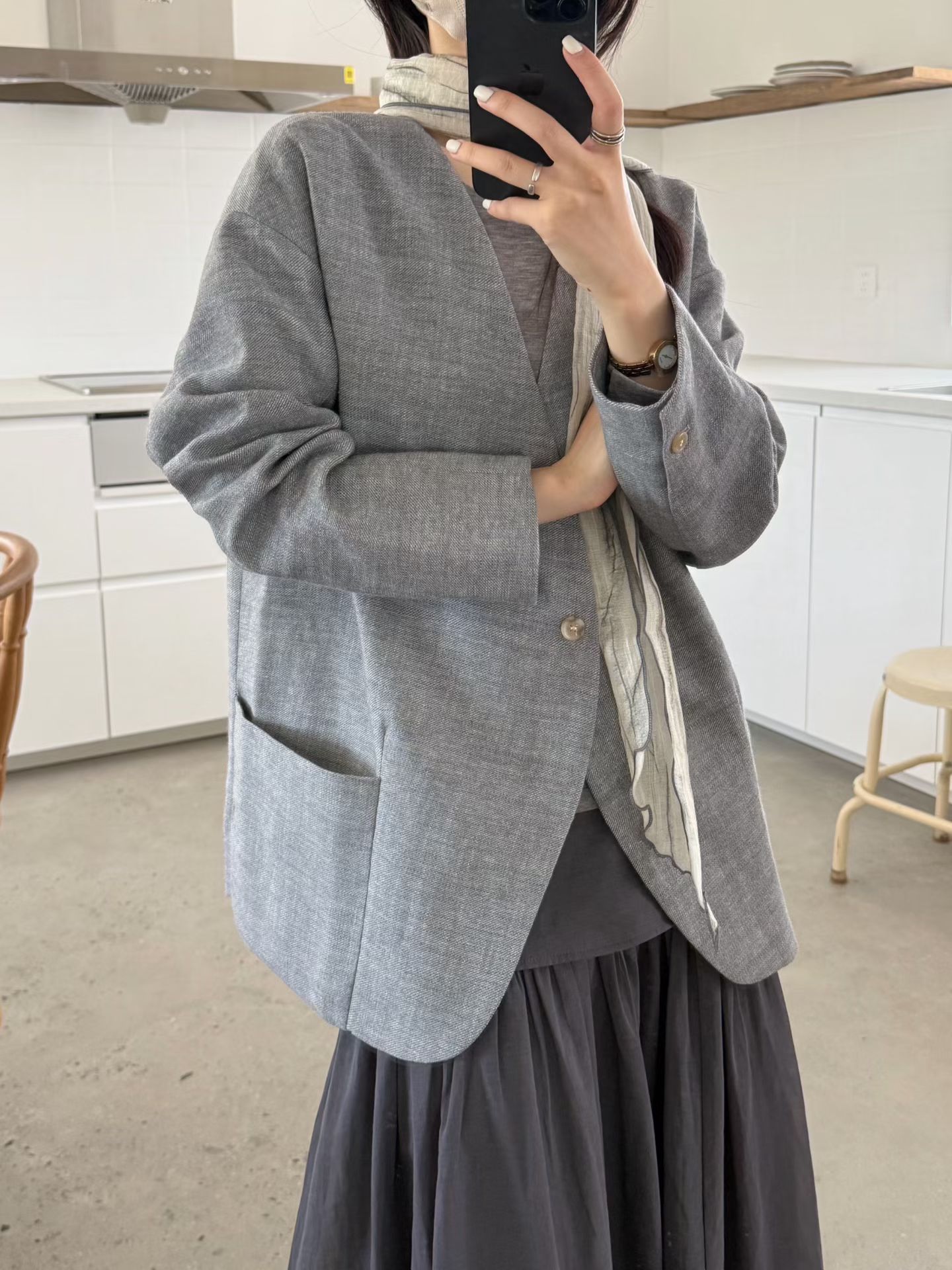 韩版简约百搭通勤休闲西装外套女2026秋季新款宽松显瘦麻料西服潮
