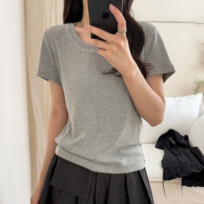 韩系简约圆领纯棉短袖t恤女上衣