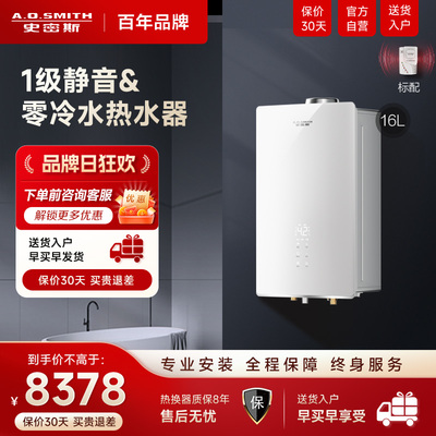 [精钢]AO史密斯1级静音16L升VJSWi零冷水燃气热水器AI-LiNK智联