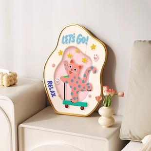 多巴胺波点猫桌面装饰画床头柜摆画卧室挂画入户玄关柜电视柜摆件