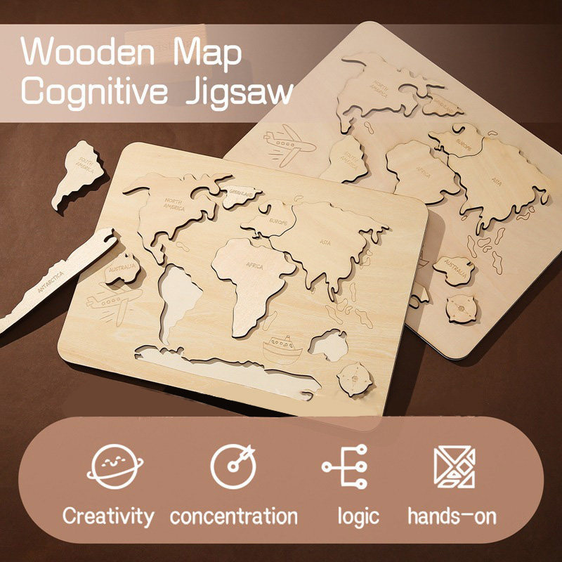 蒙氏木质地图认知儿童益智早教地理拼图手抓板自然科学地理启蒙