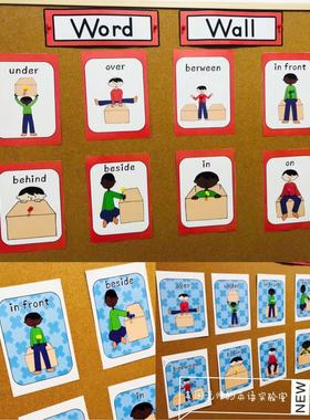 preposition英文介词方位词闪卡双语幼儿园教师教具英语单词卡片