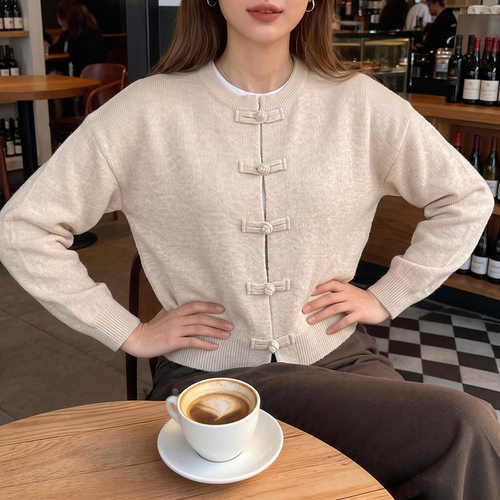 2026 Casual Solid Color New Chinese Button Sweater Cardigan