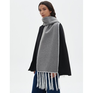 faced Plain Color Women Long Double Fringed Scarf Fashion