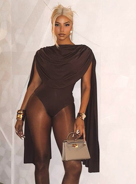 Women's Slim-fit Swing-collar Base Top Long-sleeve Jumpsuit