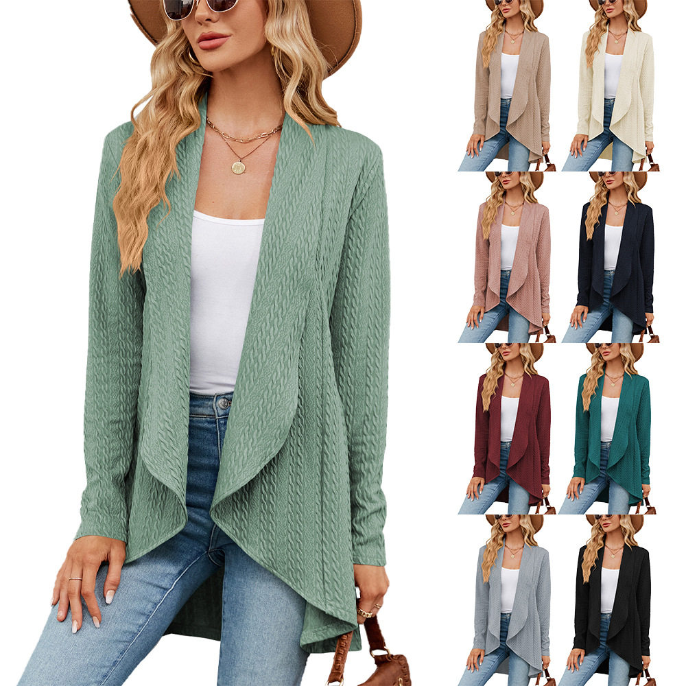 2026 Long-sleeved Solid Color Loose Cardigan Top Women Knit