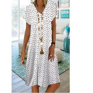 Heart Short New Sleeve Dress Dot Casual Ladies neck shaped