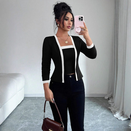 2026 Women's Knitted Patchwork Elegant Cardigan Jacket And V