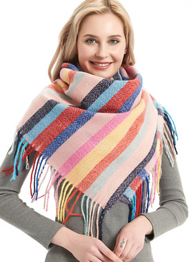 2025 Men's Scarf Striped Tassel Loop Yarn Square Scarf Shawl