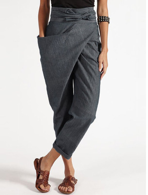 2020 women's irregular lace-up cropped trousers casual pants