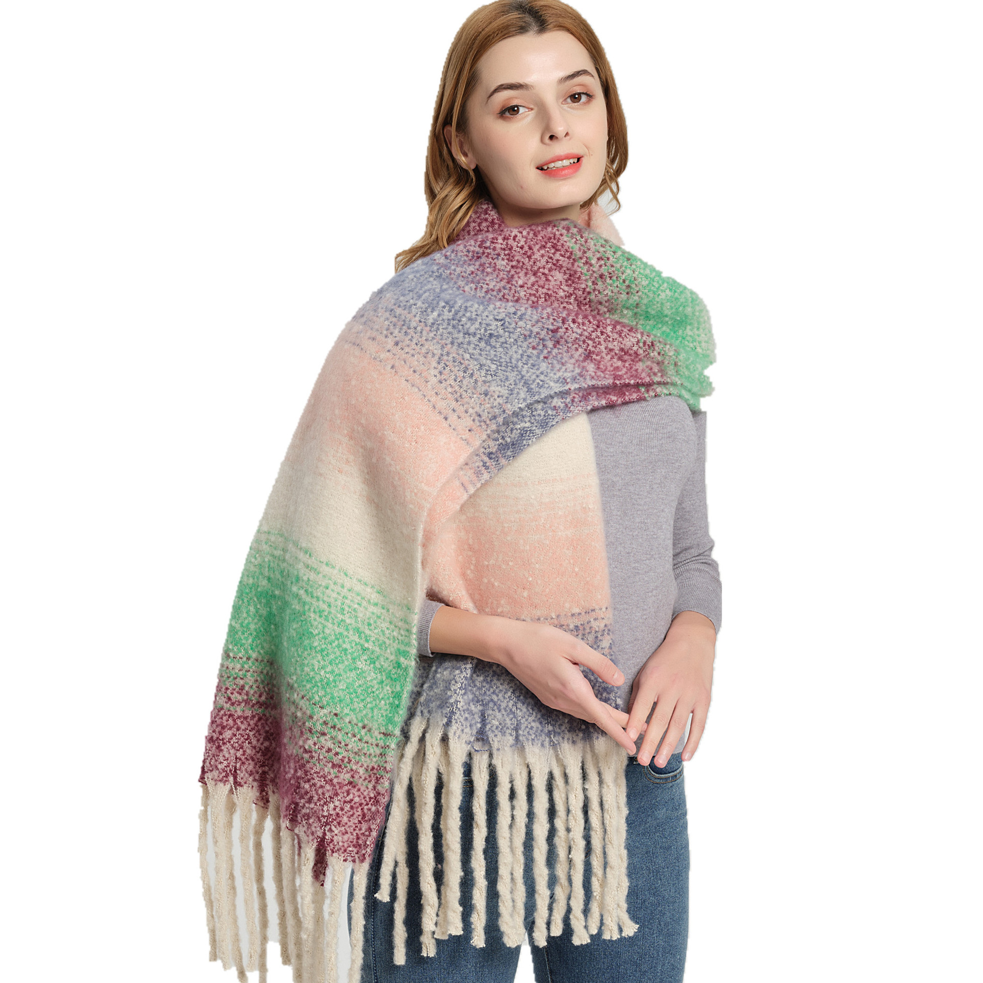 2025 Women's Fashion Loop Yarn Coarse Tassel Gradient Scarf